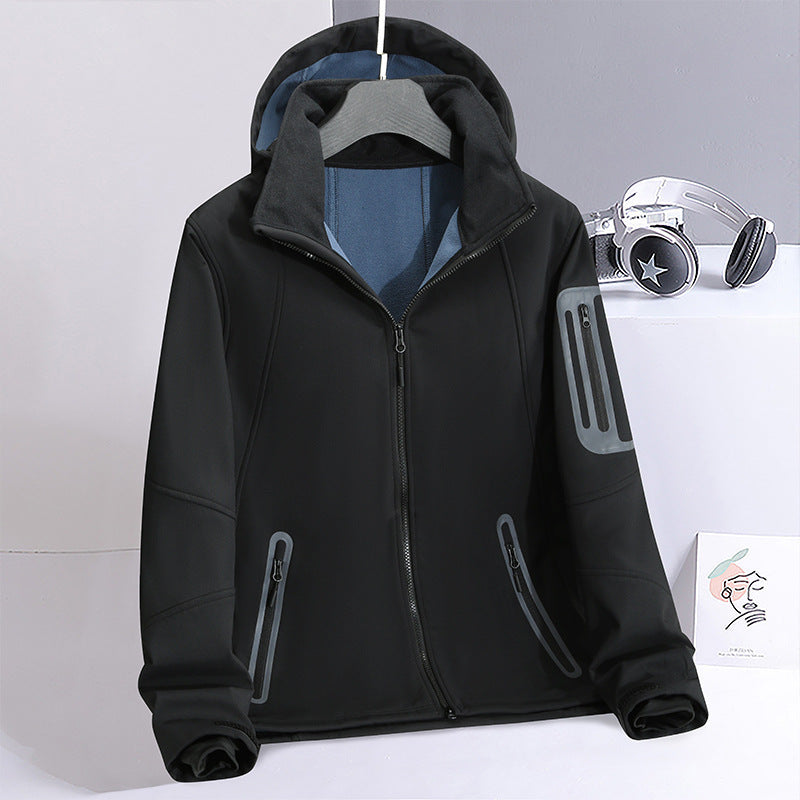 Herren Softshell‑Hybridjacke mit Kapuze, versiegelten Reißverschlüssen und ergonomischem Schnitt Drune