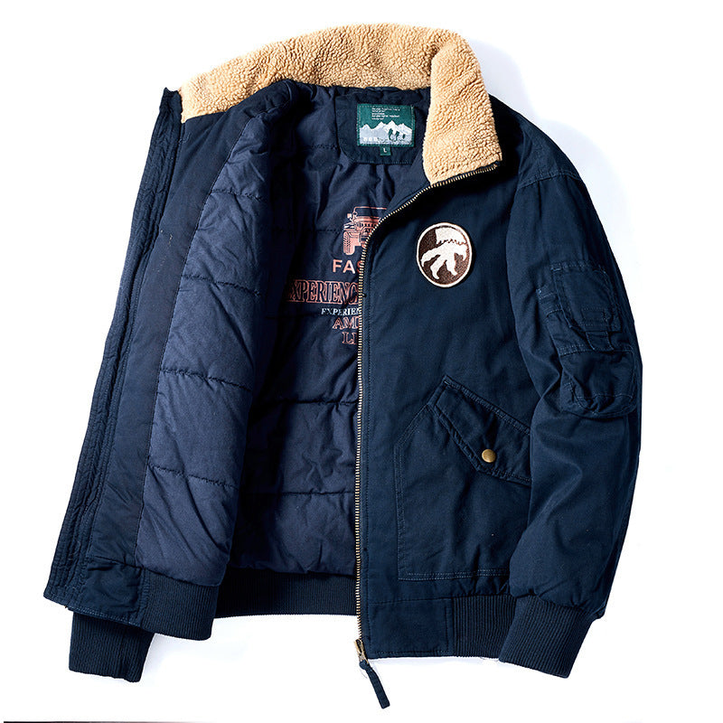 Herren Vintage-Canvas Pilotenjacke mit Teddykragen und wattierter Steppinnenlage Drune