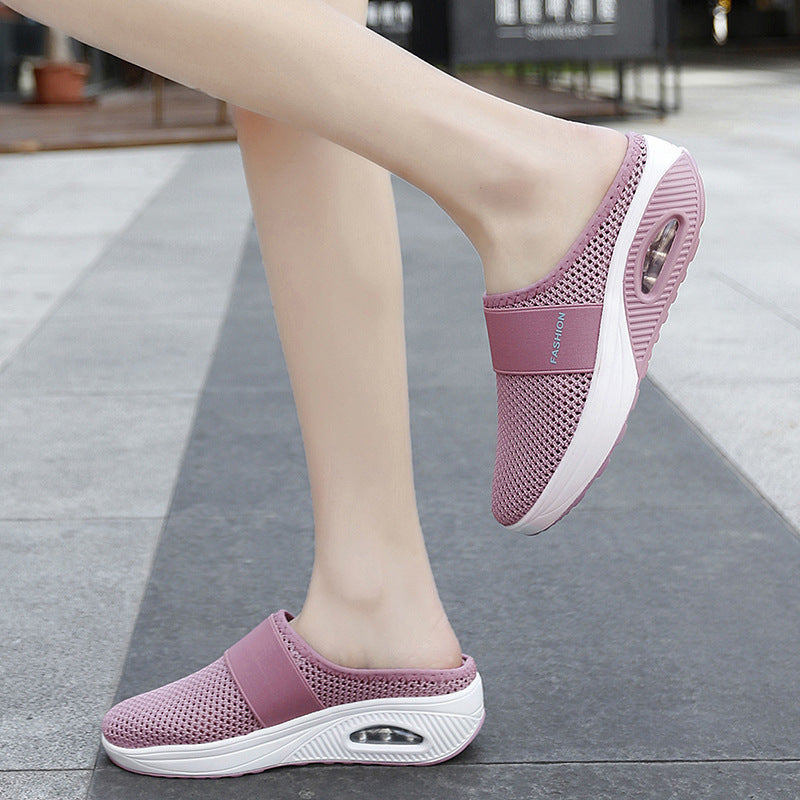 Damen Halbschuh-Slipper mit atmungsaktivem Strickobermaterial, elastischem Mittelfußriemen und Dämpfungssohle Drune