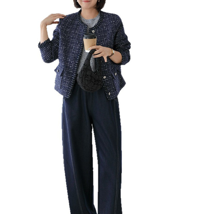 Damen Eleganter kurzarm Tweedmantel Drune