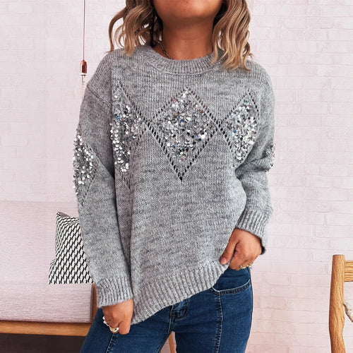 Damen Strickpullover mit glitzernden Applikationen Drune
