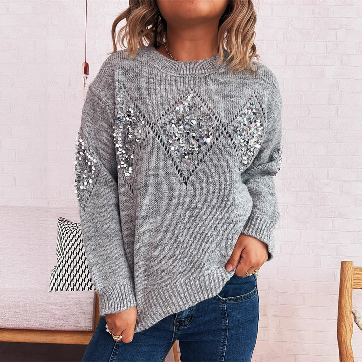 Damen eleganter Strickpullover mit glitzernden Paillettenakzenten Drune