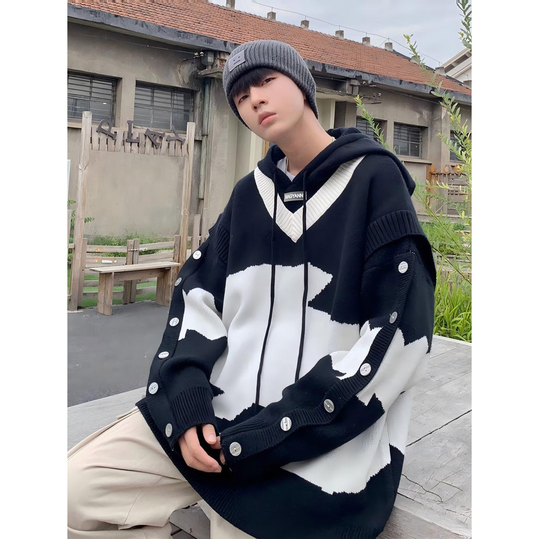Herren Lässiger Oversized Pullover mit Knopfleiste Drune