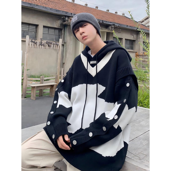 Herren Lässiger Oversized Pullover mit Knopfleiste Drune