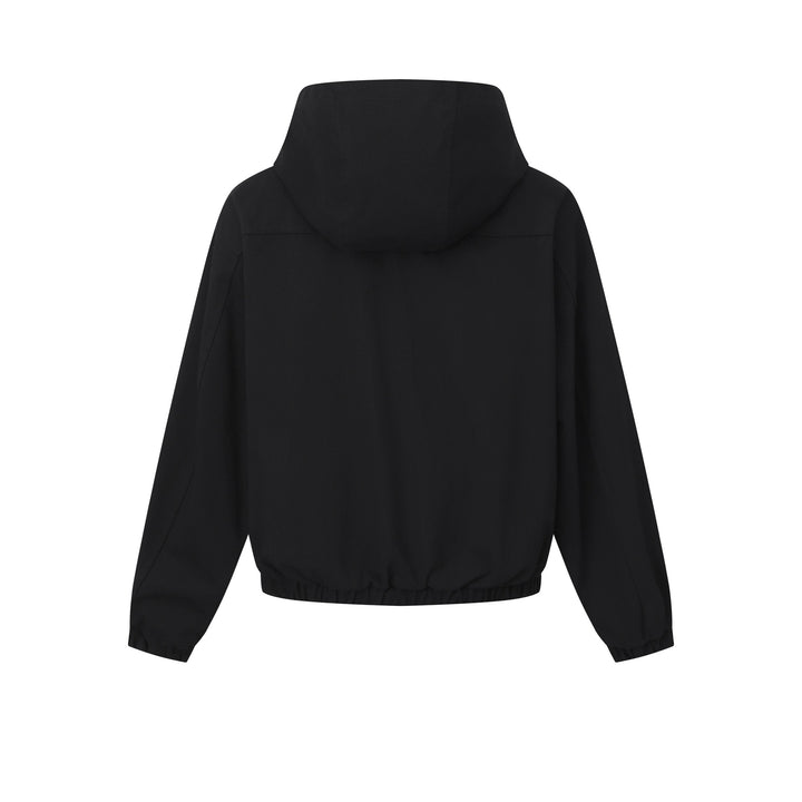 Damen Kurz geschnittene Kapuzenblousonjacke mit Tunnelzugsaum und aufgesetzten Pattentaschen Drune