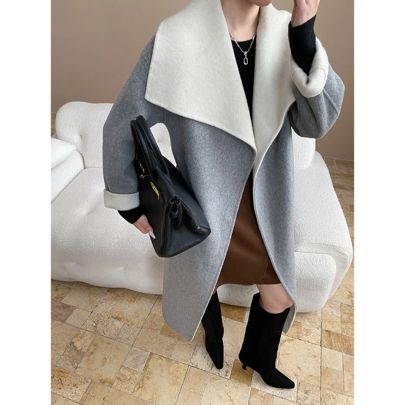 Damen eleganter Übergröße-Mantel mit tieferem Kragen und strukturierter Oberfläche Drune
