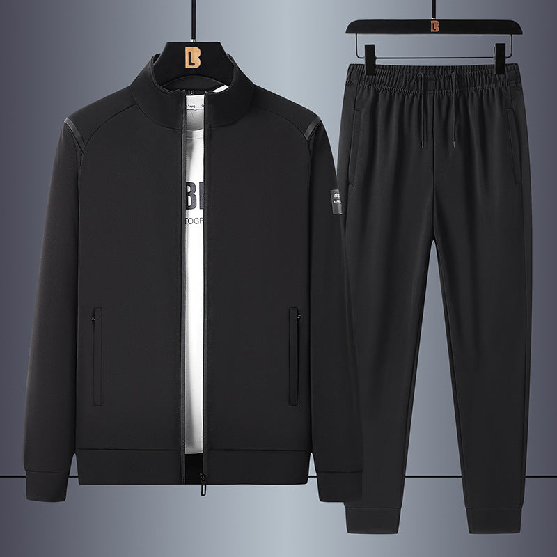 Herren sportliches Freizeit-Trainingsset mit Stehkragen-Reißverschlussjacke und elastischer Tunnelzug-Jogginghose Drune