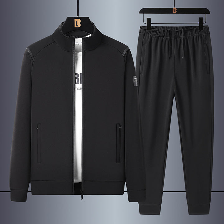 Herren sportliches Freizeit-Trainingsset mit Stehkragen-Reißverschlussjacke und elastischer Tunnelzug-Jogginghose Drune