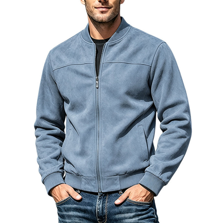 Herren Veloursleder-Optik Bomberjacke mit Reißverschluss und Rippbündchen Drune