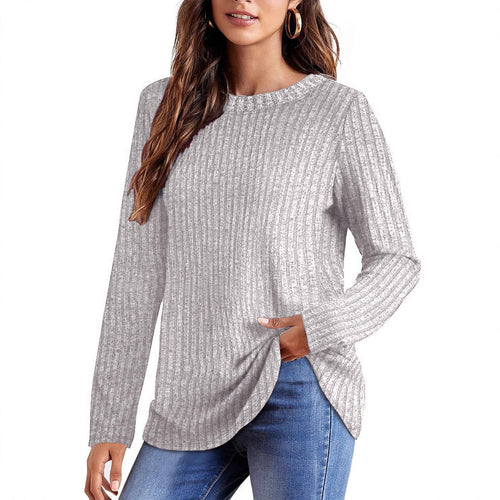 Damen Geripptes Feinstrick-Longsleeve mit Rundhalsausschnitt und asymmetrischem Saum Drune