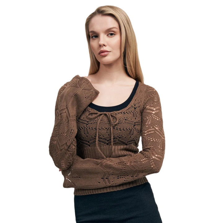 Damen Strickoberteil mit eleganten Häkel-Details und lässigem Schnitt Drune