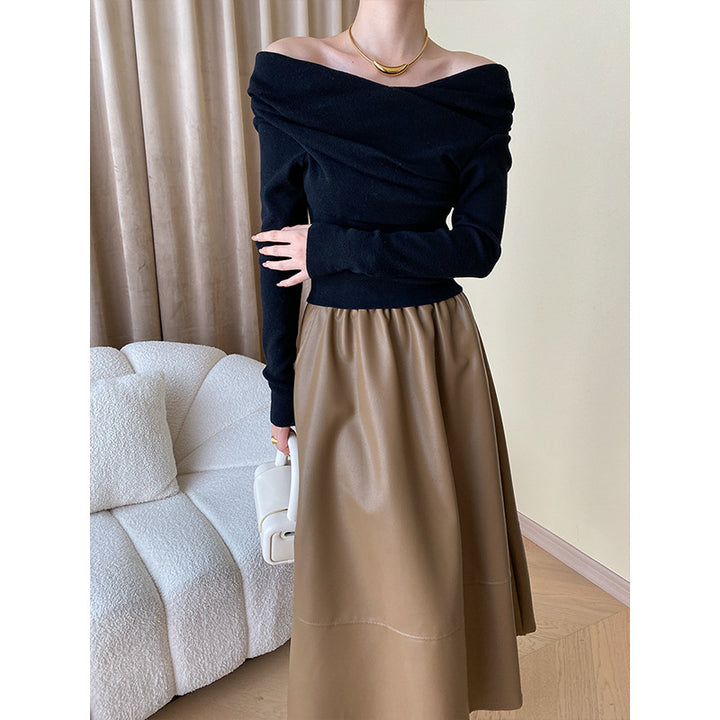 Damen Elegantes Oberteil mit asymmetrischem Kragen und gerafften Details Drune