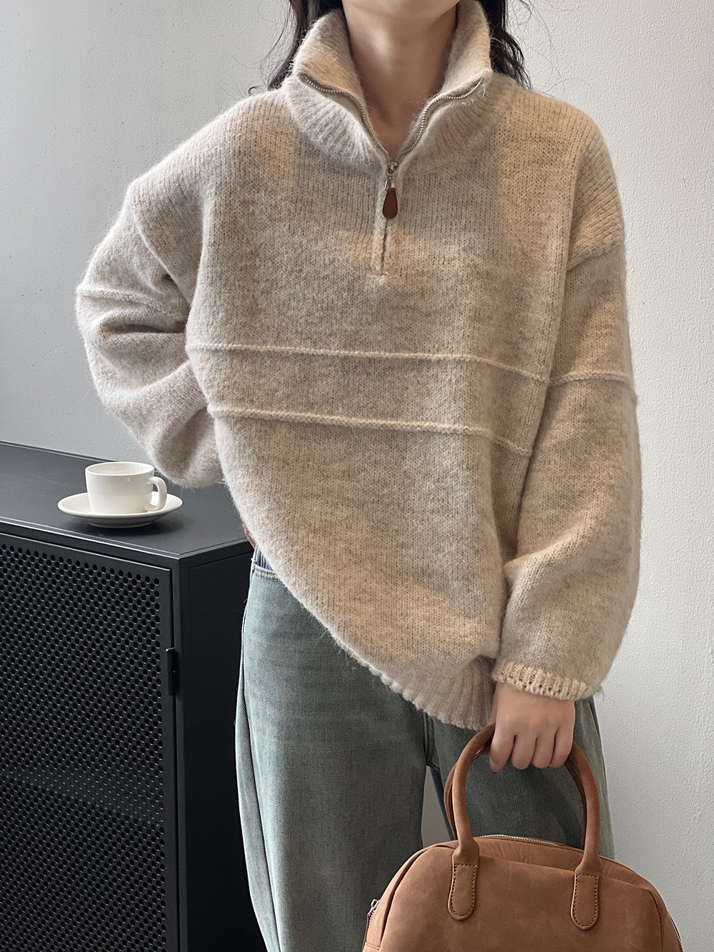 Drune Soft Touch Halzip-Pullover mit Stehkragen