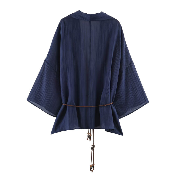 Damen Plissierter Oversize-Kimono mit Hüftkordel und Trompetenärmeln Drune