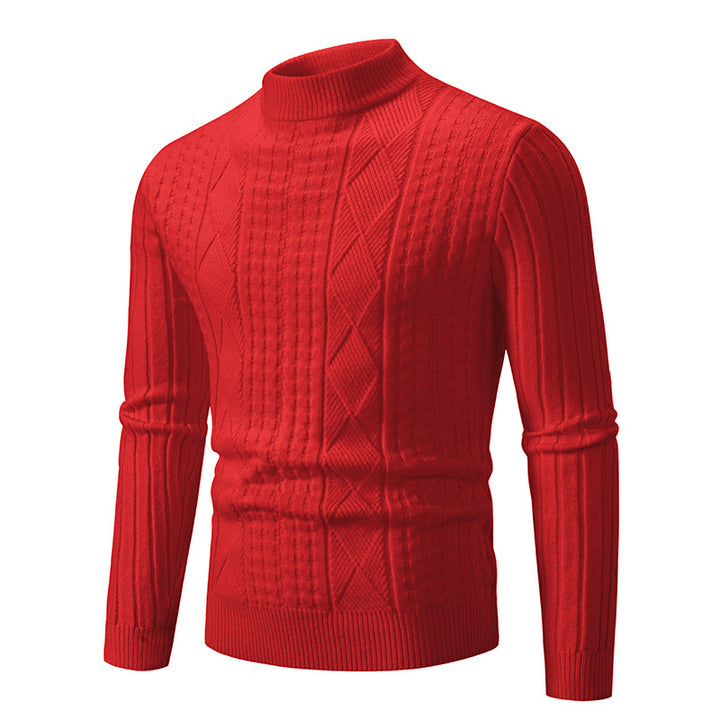 Herren Feiner Mockneck-Pullover mit Zopf- und Waffelstruktur körpernaher Passform Drune