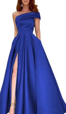 Damen Elegantes Maxikleid mit asymmetrischem Ausschnitt und hohem Beinschlitz Drune