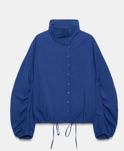 Damen Kurz geschnittene Wollmix-Jacke mit Stehkragen, Reißverschluss und Ballonärmeln Drune