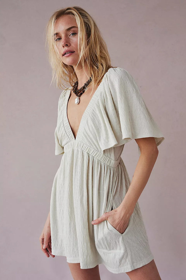 Damen luftiges Jumpsuit mit weitem Schnitt und V-Ausschnitt Drune