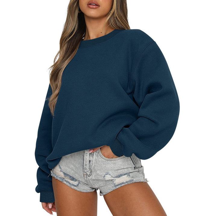 Damen nan oversized Rundhals-Sweatshirt aus Baumwollmix mit überschnittener Schulter, angerauter Innenseite und elastischen Bündchen Drune