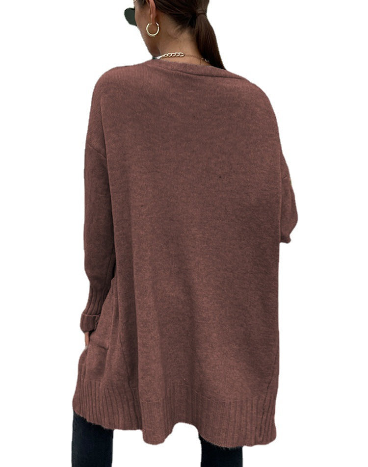 Damen eleganter Strickmantel mit Oversized-Schnitt und Taschen Drune