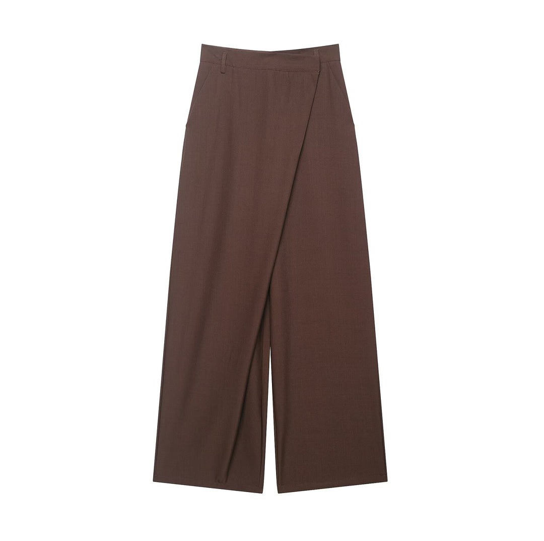 Damen Weite Highwaist Culotte‑Hose mit überlappender Wickelfront und Gürtelschlaufen Drune