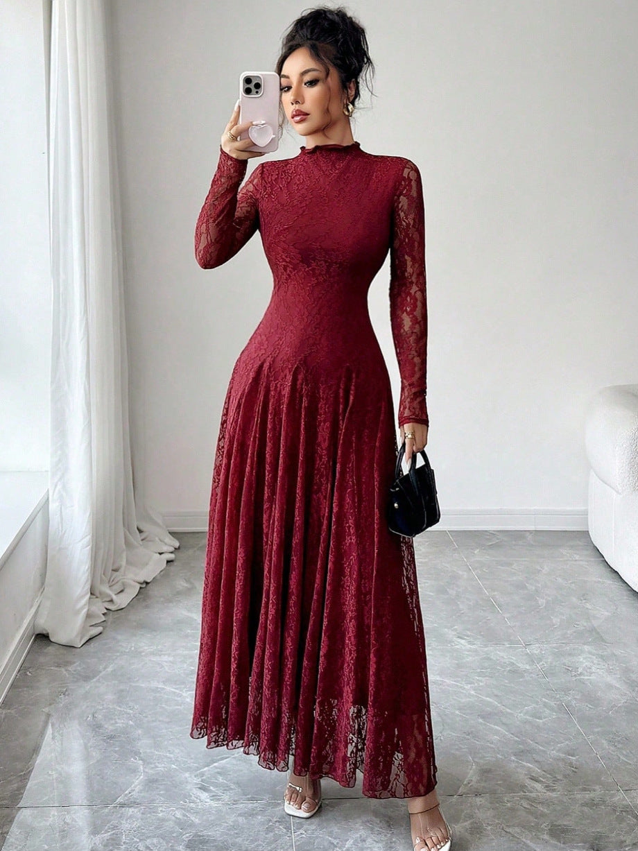 Damen Elegantes Hochzeitskleid mit Spitzenärmeln Drune