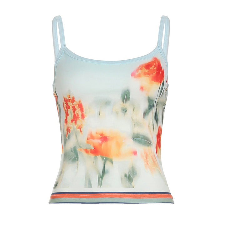 Damen Spaghetti-Träger Top mit floralem Druck Drune