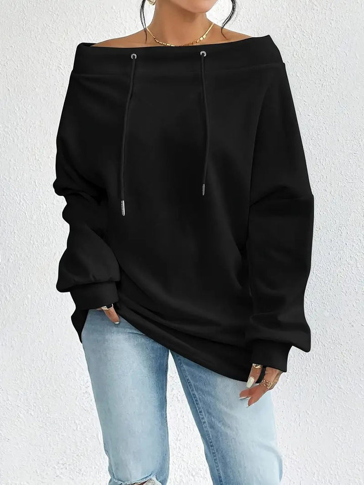 Damen lässiges Sweatshirt mit offener Schulterpartie und Kordelzug Drune