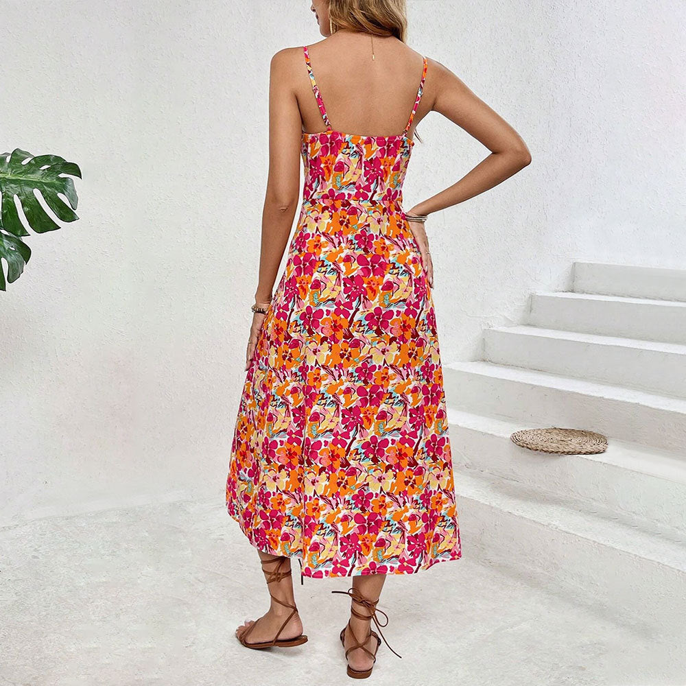 Damen Midikleid mit floralem Muster und hohem Seitenschlitz Drune