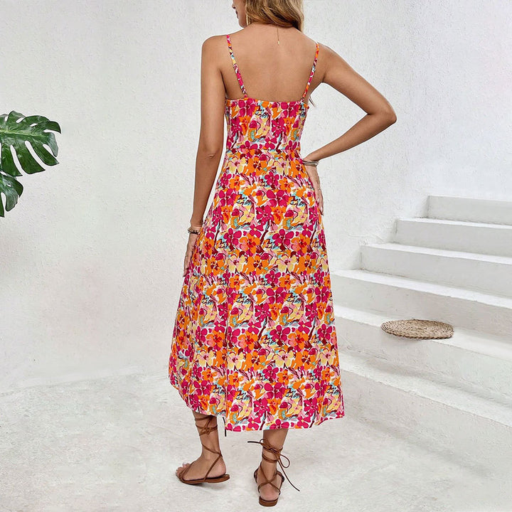 Damen Midikleid mit floralem Muster und hohem Seitenschlitz Drune