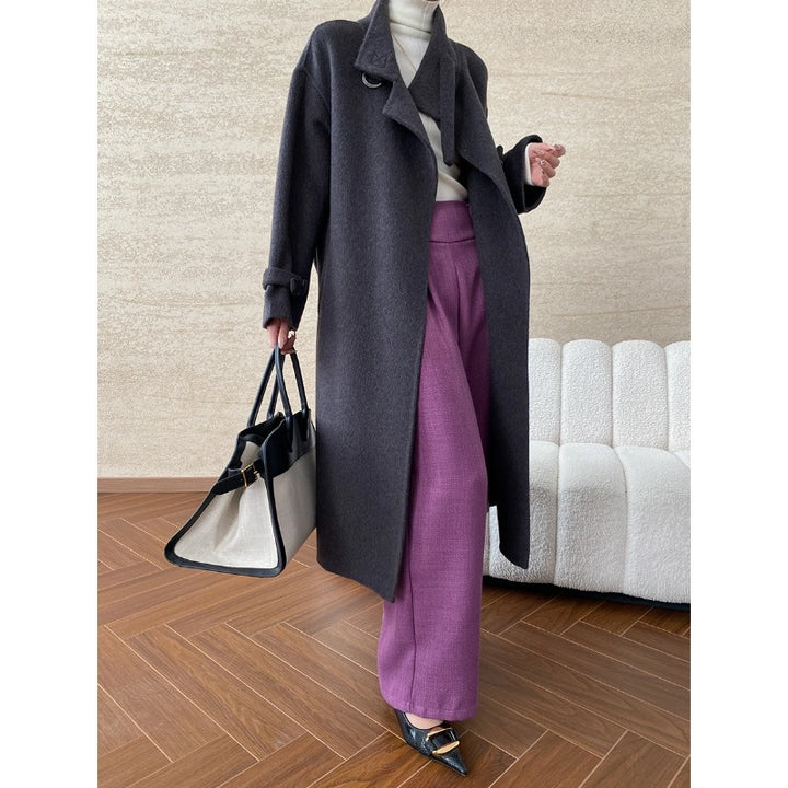 Damen eleganter langer Mantel aus hochwertigem Wollmix mit modischem Revers Drune