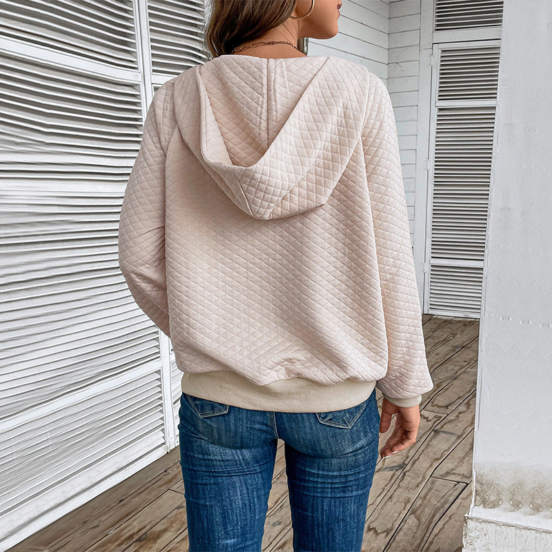 Damen Stepp-Hoodie mit halbem Reißverschluss, Kängurutasche und gesteppter Struktur Drune