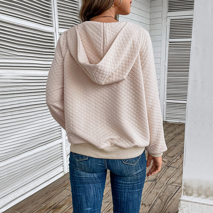 Damen Stepp-Hoodie mit halbem Reißverschluss, Kängurutasche und gesteppter Struktur Drune
