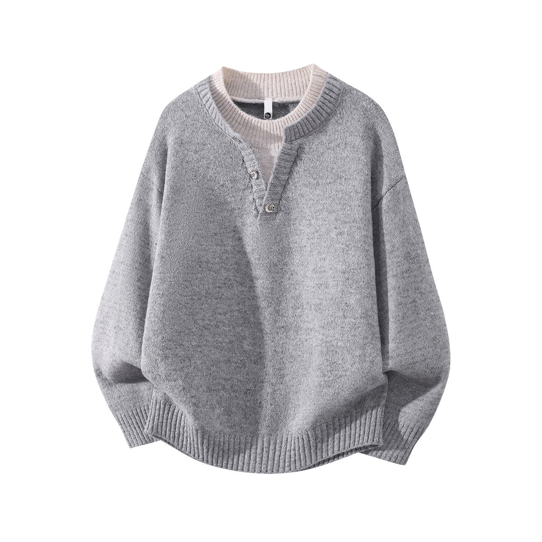 Damen Oversize-Strickpullover mit Henley‑Halbknopfkragen und geripptem Saum Drune