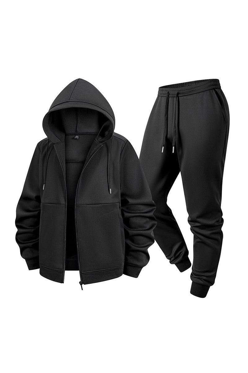 Herren Zweiteiliges Kapuzen-Trainingsset aus Thermofleece mit Reißverschluss-Hoodie und konischer Jogginghose Drune