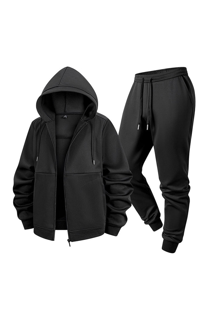 Herren Zweiteiliges Kapuzen-Trainingsset aus Thermofleece mit Reißverschluss-Hoodie und konischer Jogginghose Drune