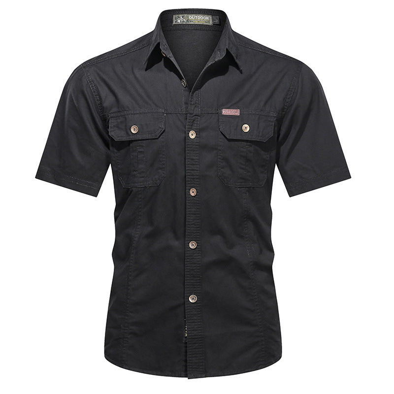 Men's  short-sleeve utility shirt with dual flap chest pockets and reinforced stitching Drune
