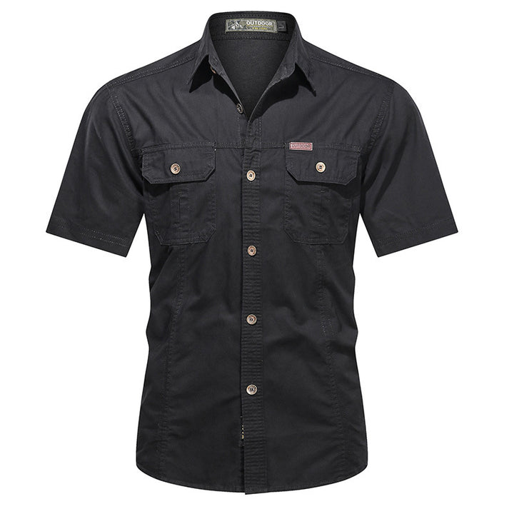 Men's  short-sleeve utility shirt with dual flap chest pockets and reinforced stitching Drune
