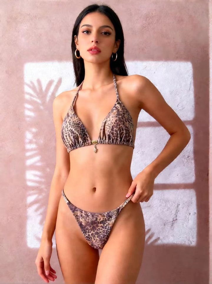 Damen Triangel-Bikini mit floralen Mustern und verstellbaren Bändern Drune