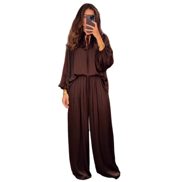 Damen elegantes Zweiteiler Set aus fließendem Material mit raffinierten Falten und weitem Schnitt Drune