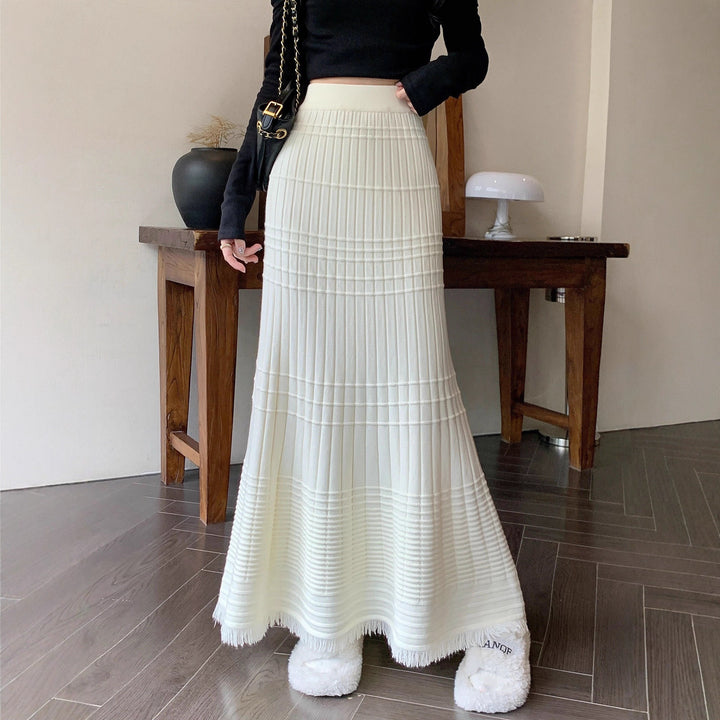 Damen Eleganter Plissee-Maxirock mit Fransen Drune