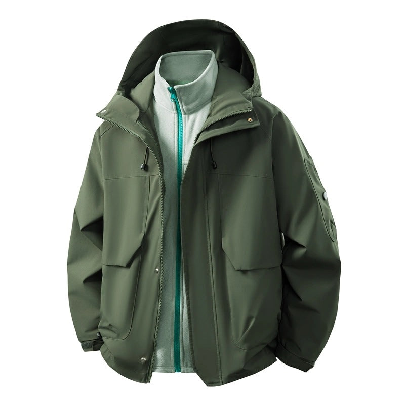 Herren Wasserabweisende Doppeljacke mit abnehmbarer Fleece‑Innenjacke und Kapuze Drune