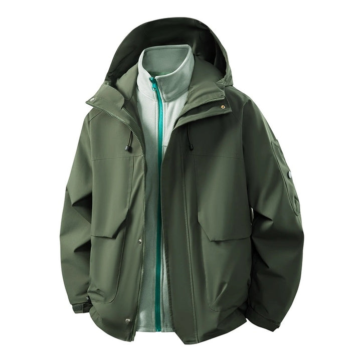 Herren Wasserabweisende Doppeljacke mit abnehmbarer Fleece‑Innenjacke und Kapuze Drune