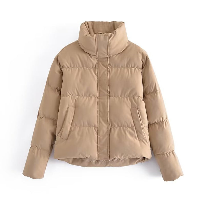 Damen gestepptes Winterjacke mit hohem Kragen und Seitentaschen Drune