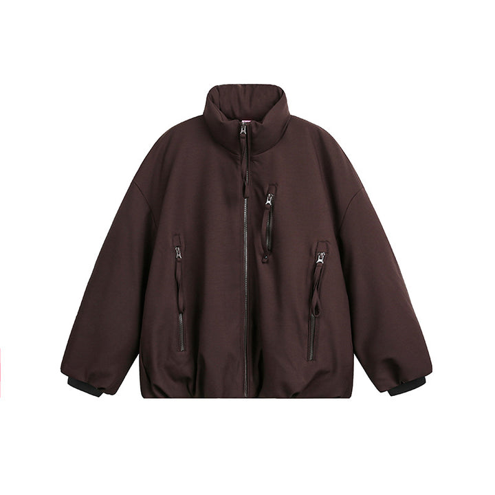 Unisex Weit geschnittene Utility-Fleecejacke mit Stehkragen und mehreren Reißverschlusstaschen Drune