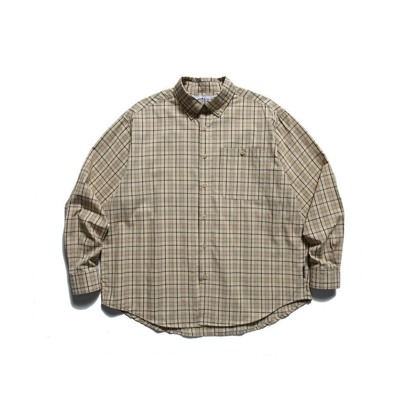 Herren Oversize-kariertes Button-Down-Hemd mit Brusttasche und abgerundetem Saum Drune