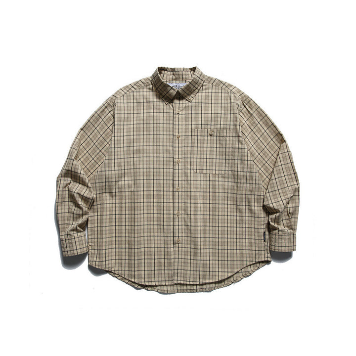 Herren Oversize-kariertes Button-Down-Hemd mit Brusttasche und abgerundetem Saum Drune