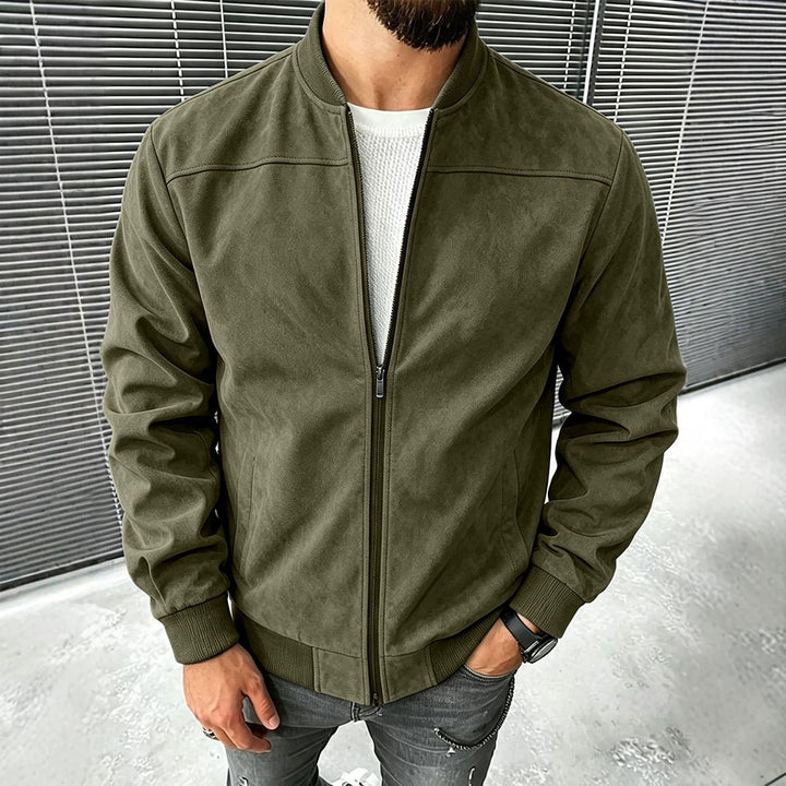 Herren Veloursleder-Optik Bomberjacke mit Reißverschluss und Rippbündchen Drune