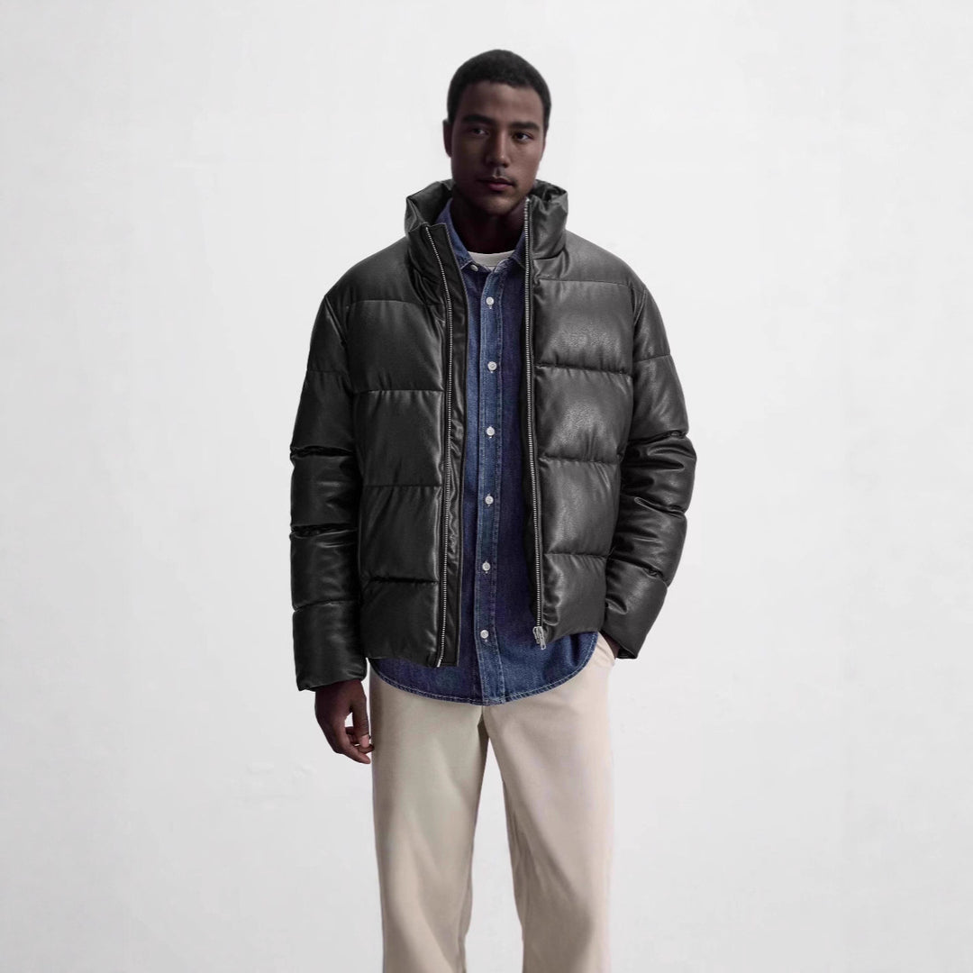 Herren Gepolsterte Lederoptik‑Steppjacke mit hohem Stehkragen Drune