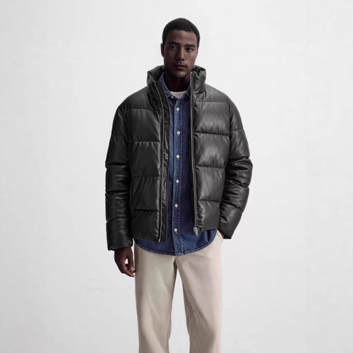 Herren Gepolsterte Lederoptik‑Steppjacke mit hohem Stehkragen Drune